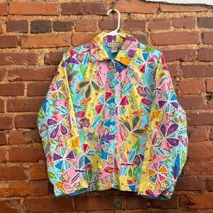 Vintage New‎ Directions Boho Chic Abstract Colorful Embroidered Jacket Size L